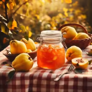 Quittenkompott auf einem Tisch