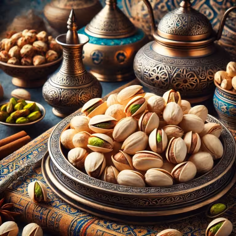 Iranische Pistazien auf einem orientalischen Teller